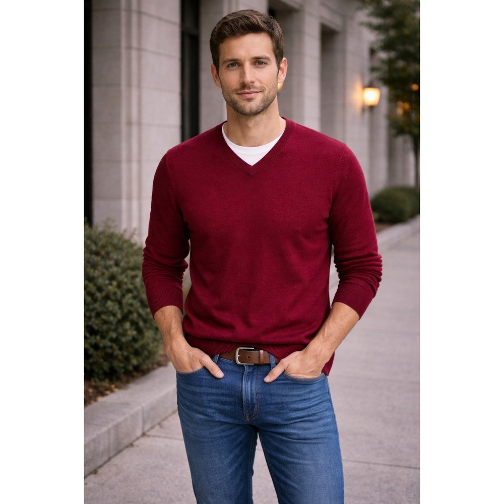 Bonobos Sweater‎ Mens Size Large Extra Fine Merino Wool Red V-Neck